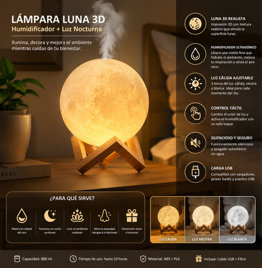 Lampara luna 3D+humidificador