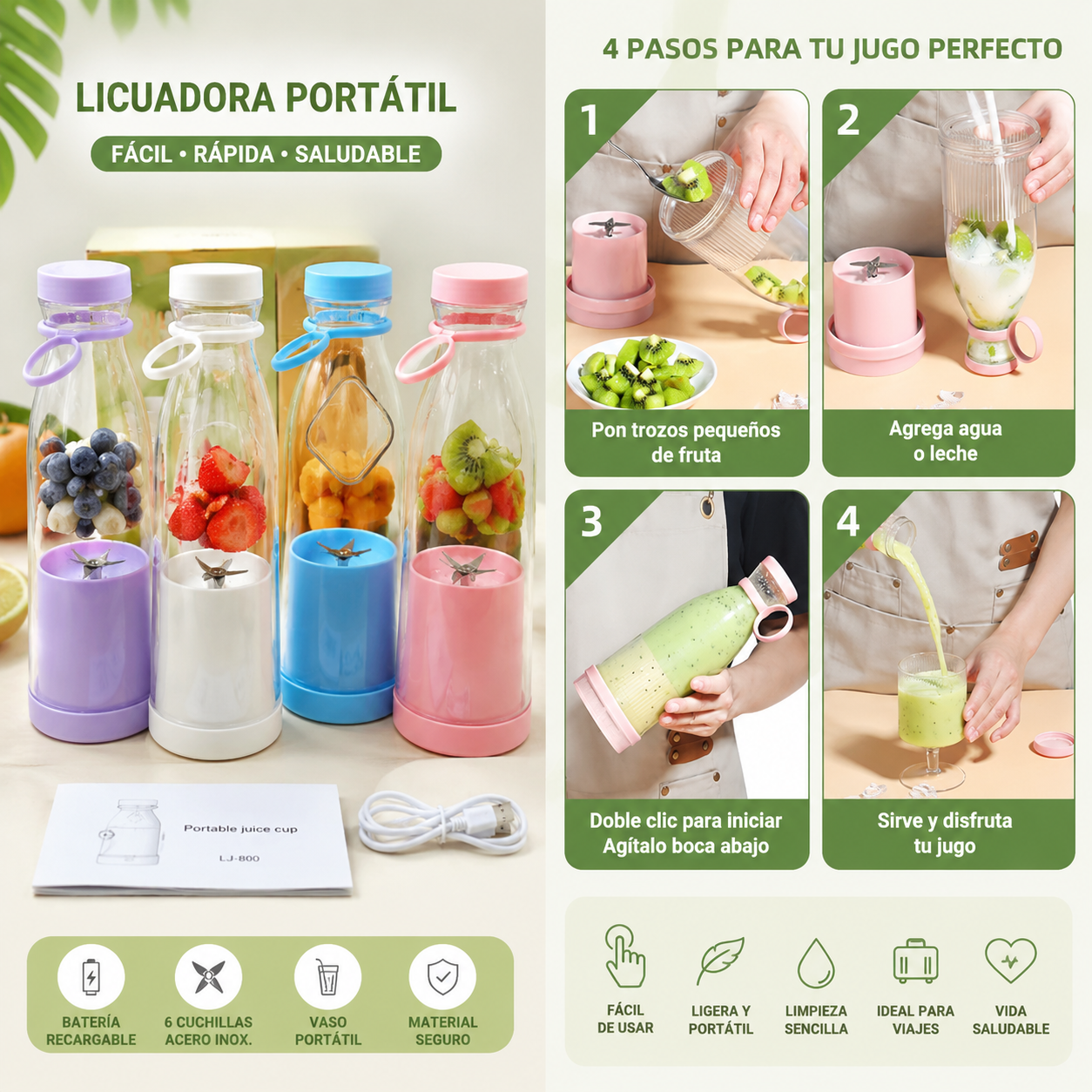 Licuadora portatil recargable